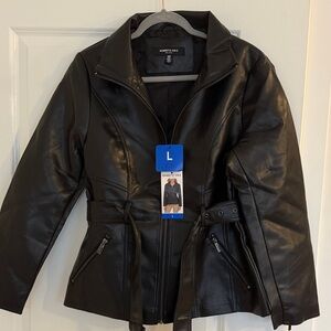 Kenneth Cole Women's Sleek Black Faux Leather Jacket